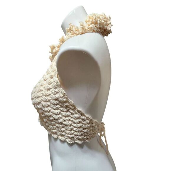 Vintage Sheree Massoquoi original hand crochet halter top cream 70's festival - Picture 2 of 5